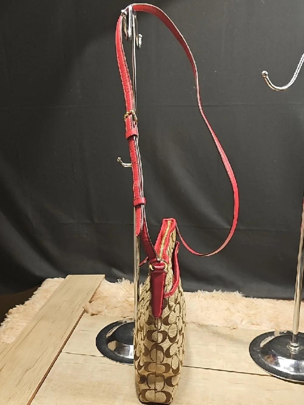 Coach Brown Signature Crossbody with Red Trim